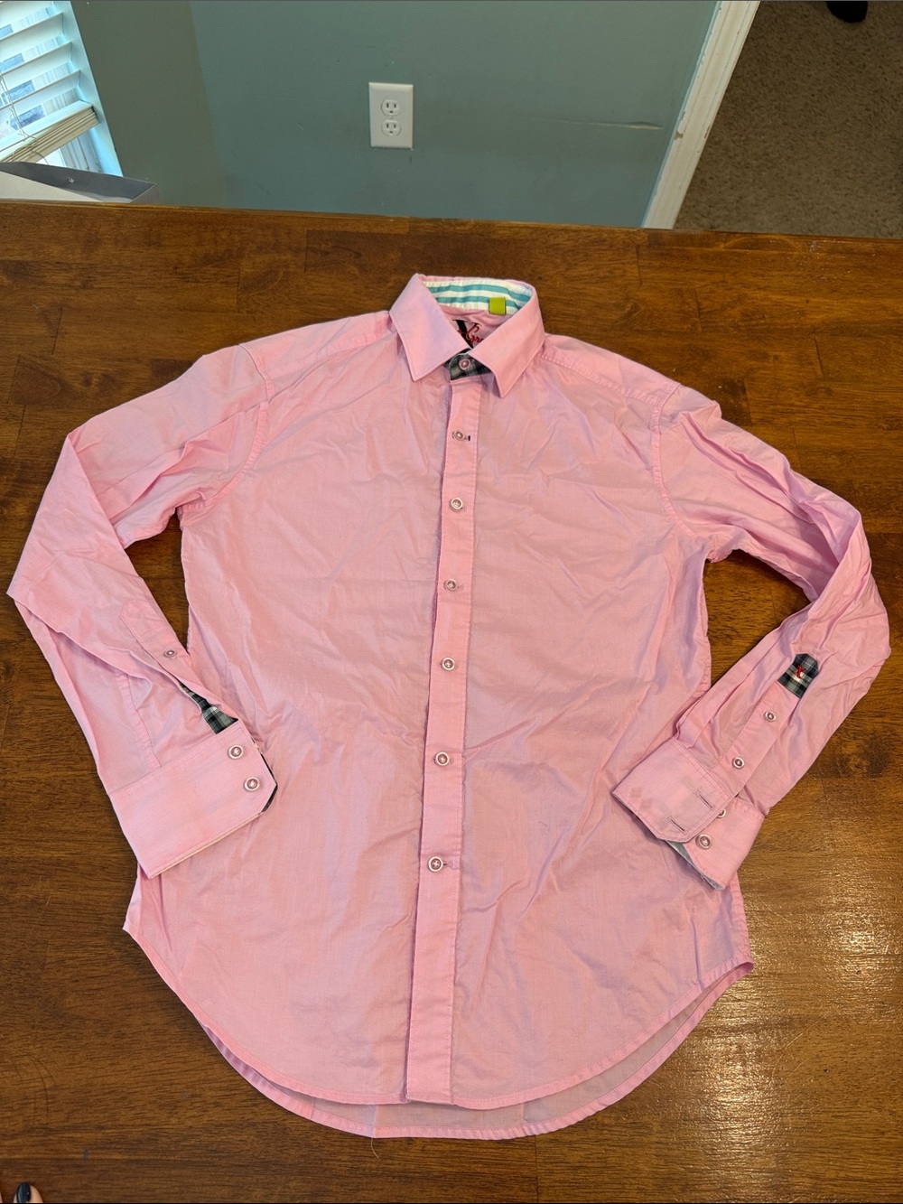 Robert Graham Pink Tailored Fit Button Down Dress Shirt Contrast Cuff Cuffs Men